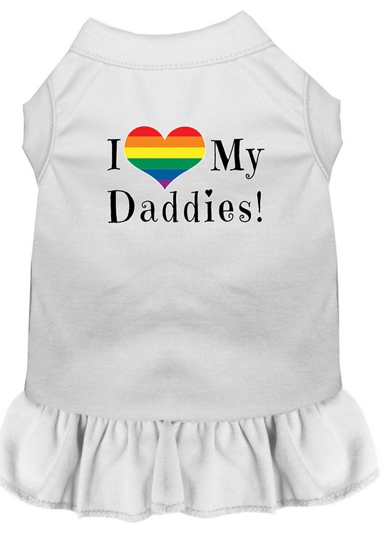 I Heart my Daddies Screen Print Dog Dress White Med